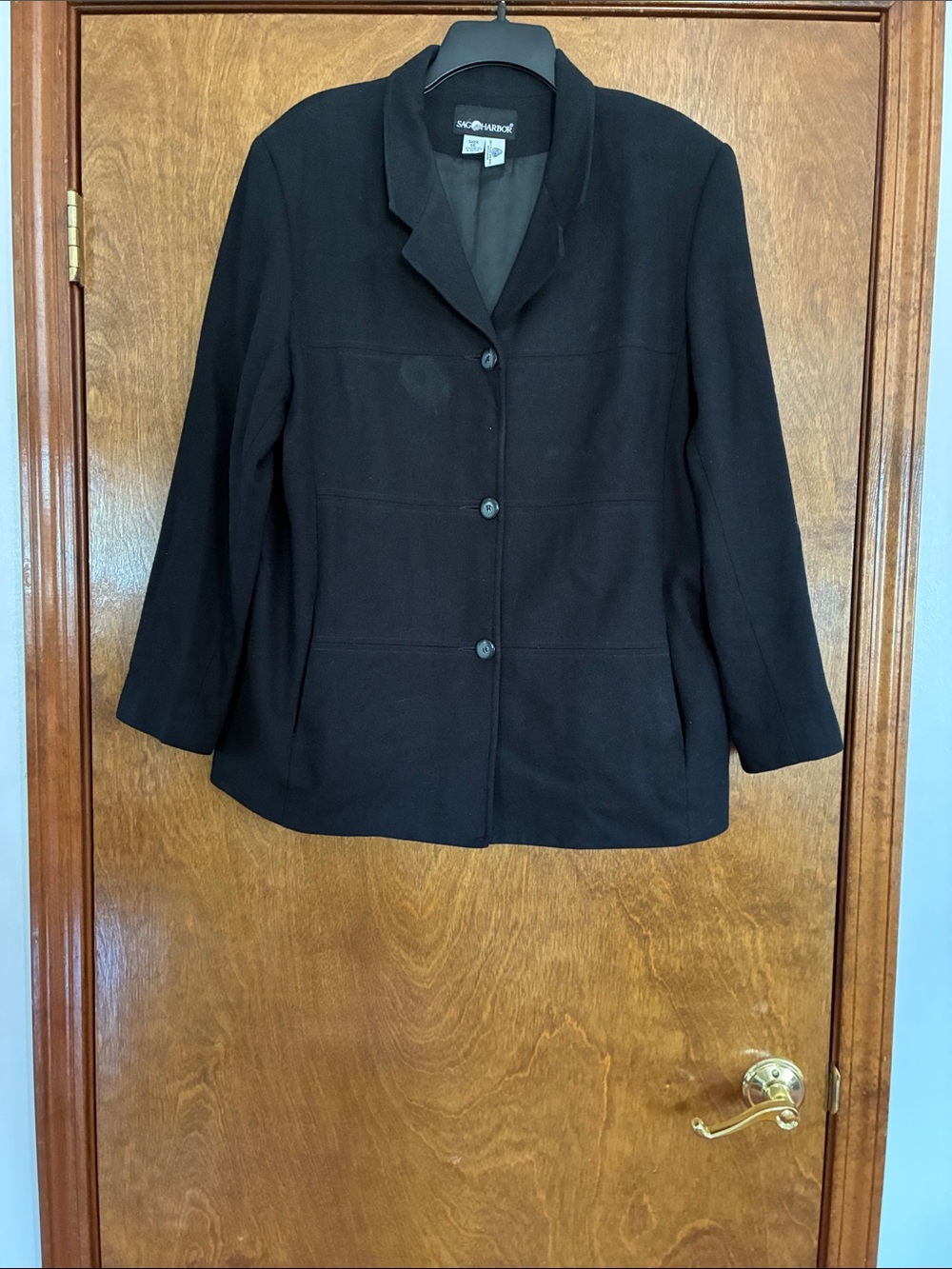 Vintage Sag Harbor Women's Black Button-Front Wool Pea Coat Size 16